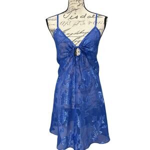 Vintage 90s Keyhole Babydoll Slip Dress Semi-Sheer Satin Floral Lingerie Small